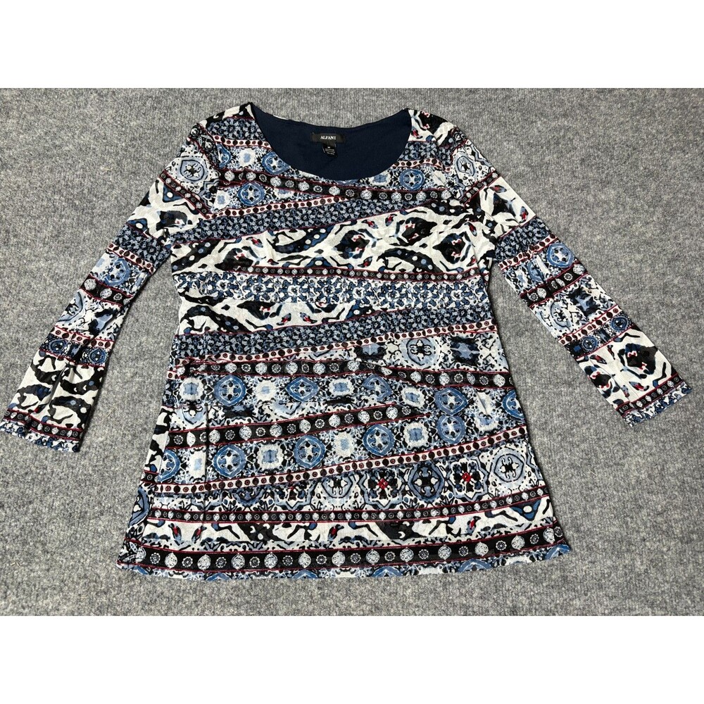 Alfani Top Womens Medium Blue Lined Boho Nylon Long Sleeve Shirt Blouse